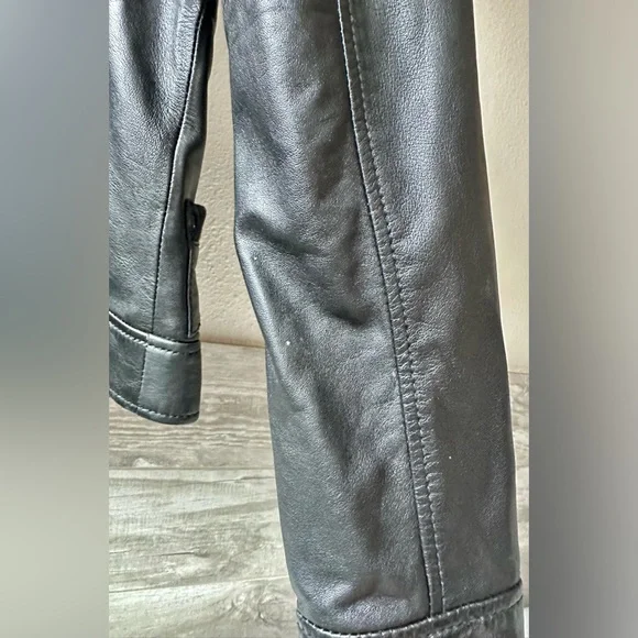 Andrew Marc Black Moto Jacket with Pockets + Turquoise Satin Lining Sz M - Picture 12 of 13